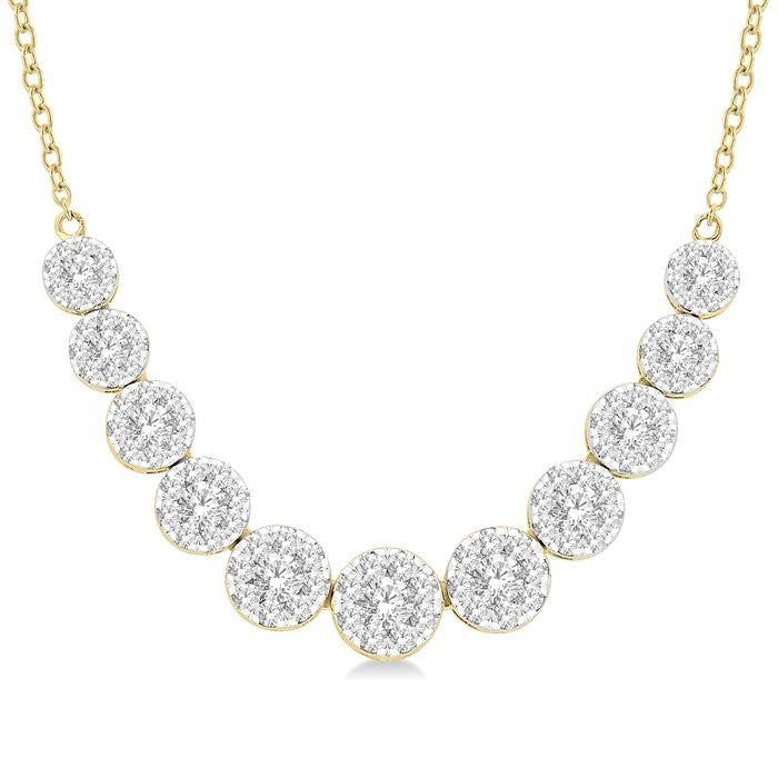 1 1/2 Ctw Round Cut Shine Bright Diamond Necklace in 14K Yellow and White Gold