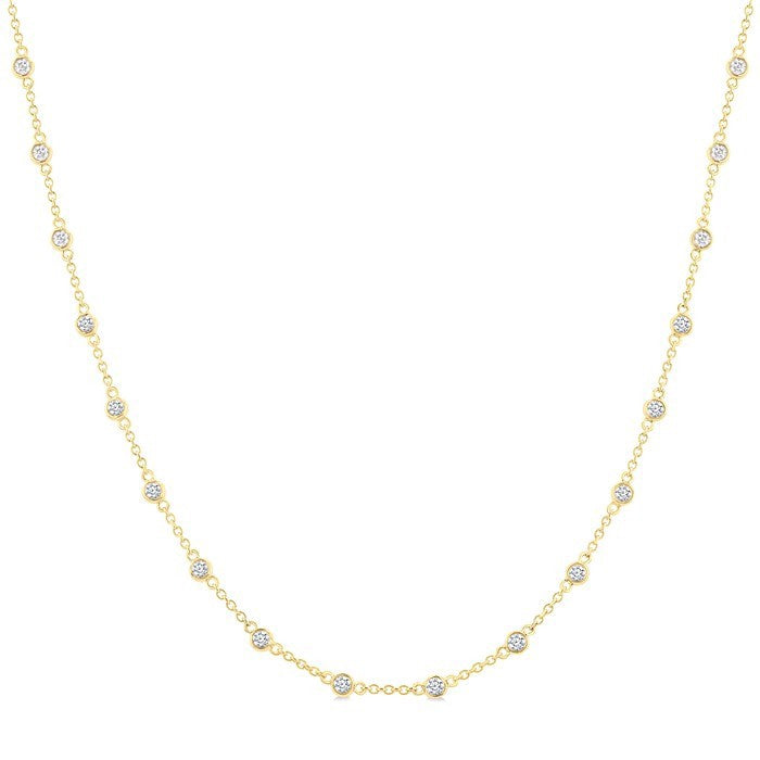 1 Ctw Bezel Set Round Cut Diamond Station Necklace in 18K Yellow Gold
