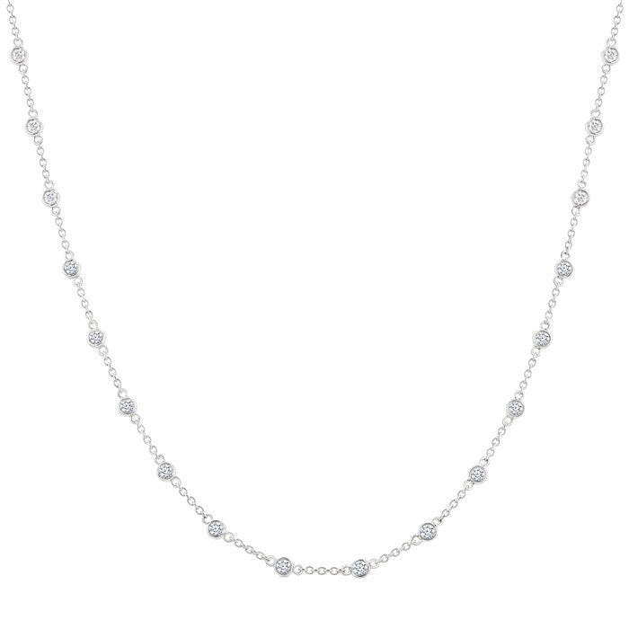 1 Ctw Bezel Set Round Cut Diamond Station Necklace in 14K White Gold