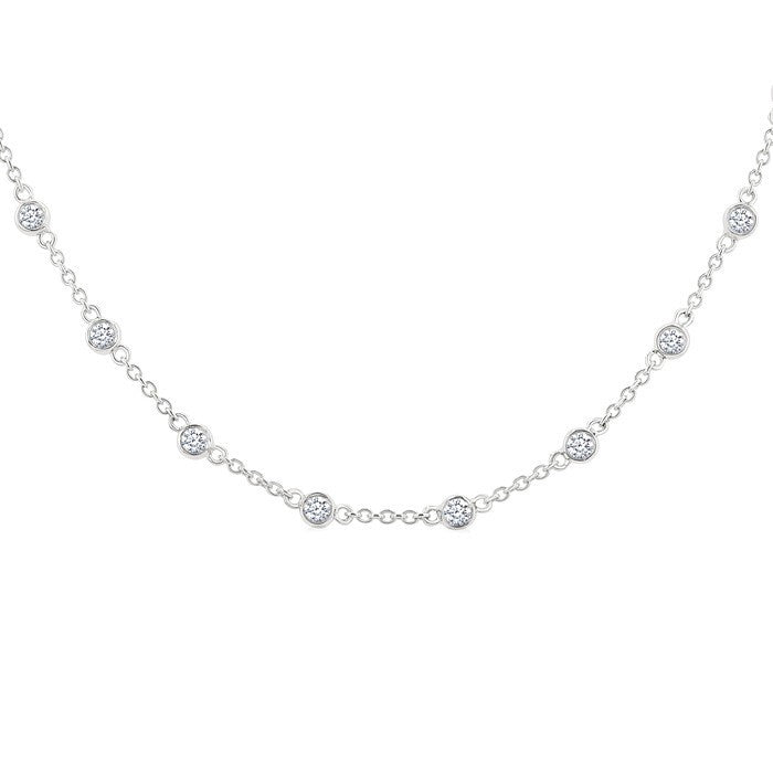 1 Ctw Bezel Set Round Cut Diamond Station Necklace in 14K White Gold