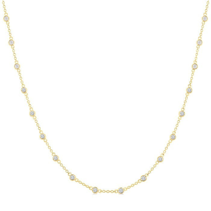 1 Ctw Bezel Set Round Cut Diamond Station Necklace in 14K Yellow Gold