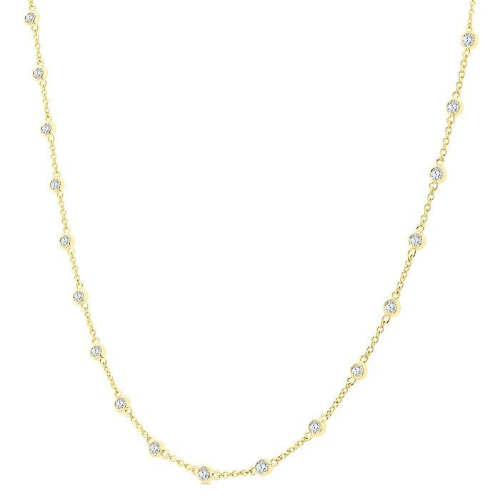 1 Ctw Bezel Set Round Cut Diamond Station Necklace in 14K Yellow Gold
