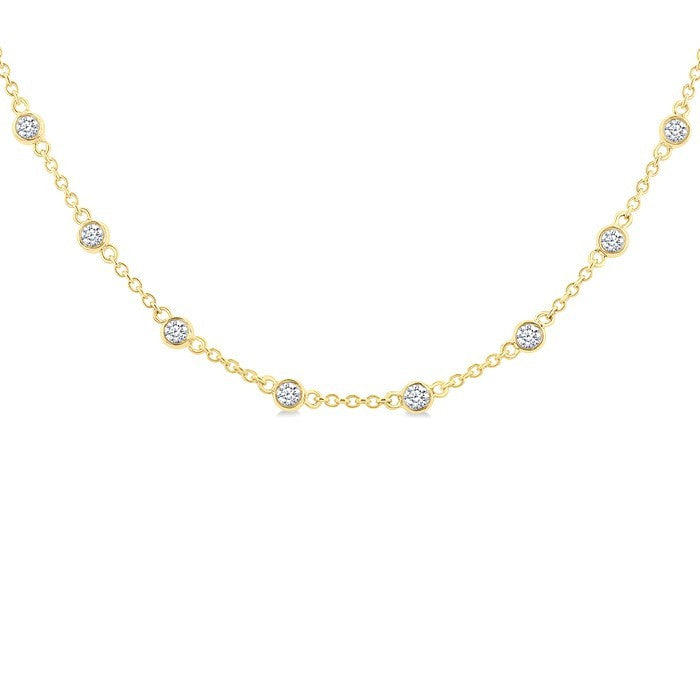 1 Ctw Bezel Set Round Cut Diamond Station Necklace in 14K Yellow Gold