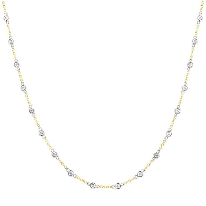 1 Ctw Bezel Set Round Cut Diamond Station Necklace in 14K Yellow and White Gold