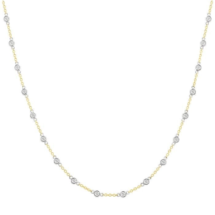 1 Ctw Bezel Set Round Cut Diamond Station Necklace in 14K Yellow and White Gold