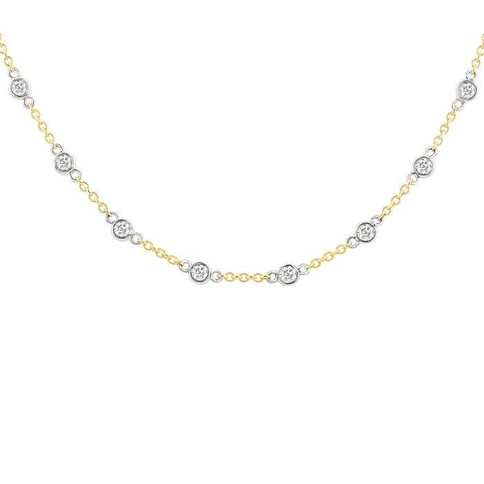 1 Ctw Bezel Set Round Cut Diamond Station Necklace in 14K Yellow and White Gold