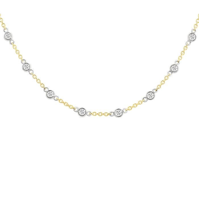 1 Ctw Bezel Set Round Cut Diamond Station Necklace in 14K Yellow and White Gold