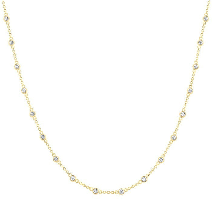 1 Ctw Bezel Set Round Cut Diamond Station Necklace in 14K Yellow Gold