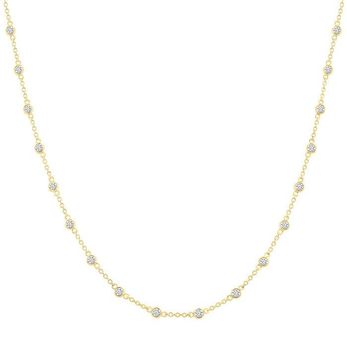 1 Ctw Bezel Set Round Cut Diamond Station Necklace in 14K Yellow Gold