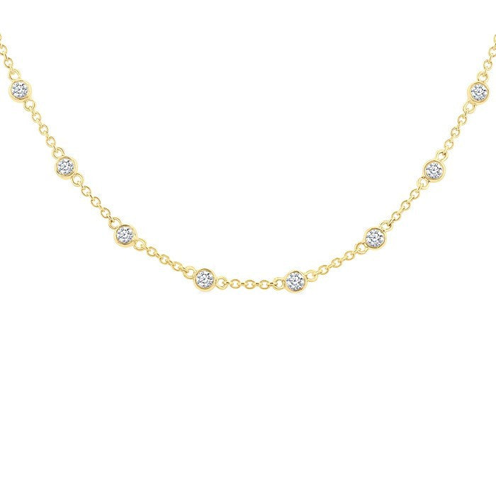 1 Ctw Bezel Set Round Cut Diamond Station Necklace in 14K Yellow Gold
