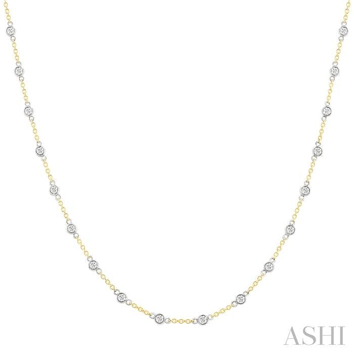 1 Ctw Bezel Set Round Cut Diamond Station Necklace in 14K Yellow and White Gold