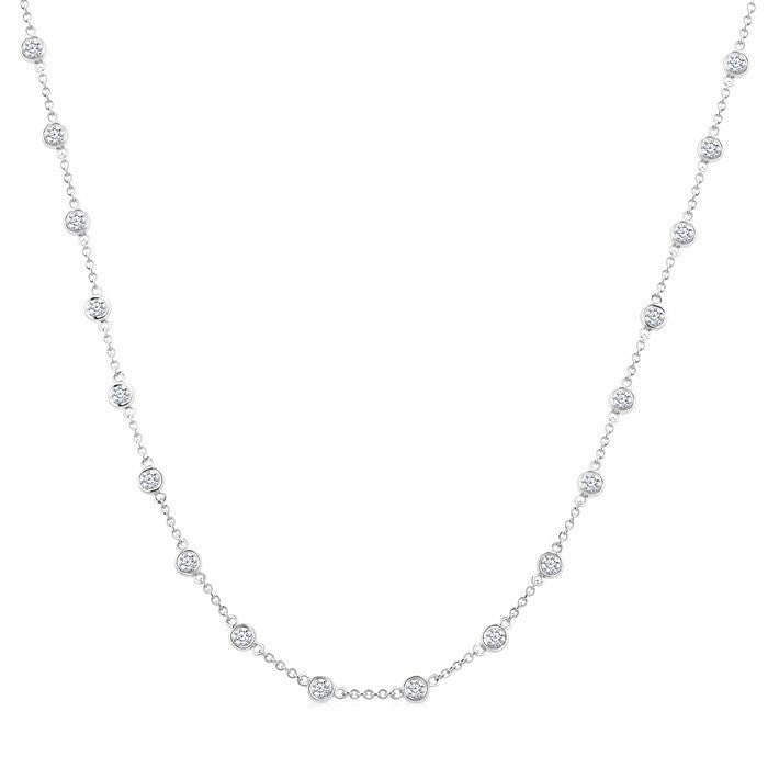 2 Ctw Bezel Set Round Cut Diamond Station Necklace in 14K White Gold