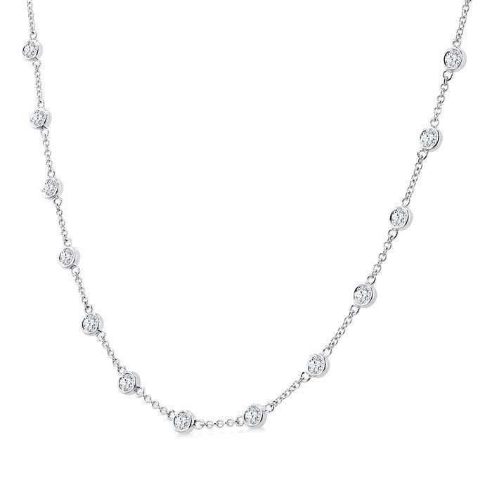 2 Ctw Bezel Set Round Cut Diamond Station Necklace in 14K White Gold