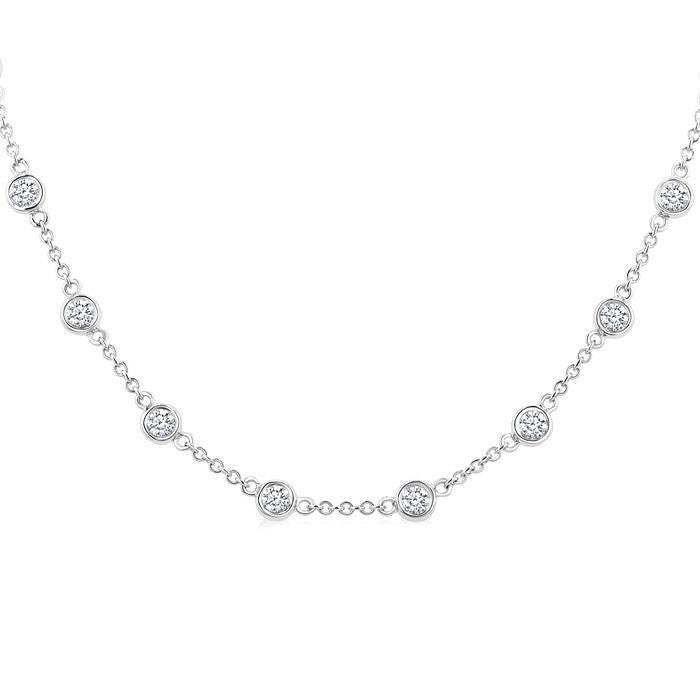 2 Ctw Bezel Set Round Cut Diamond Station Necklace in 14K White Gold