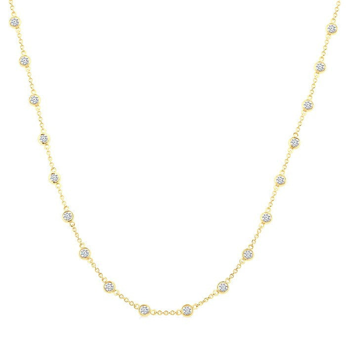 2 Ctw Bezel Set Round Cut Diamond Station Necklace in 14K Yellow Gold