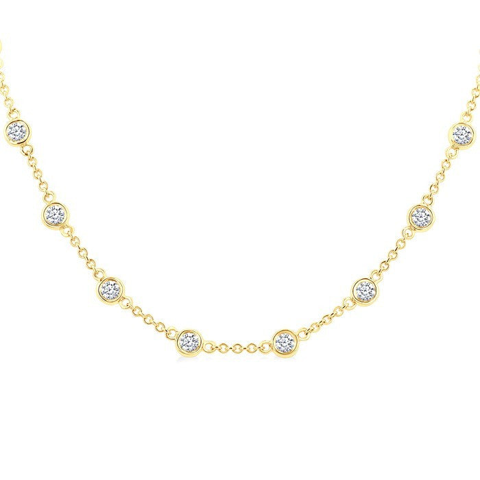 2 Ctw Bezel Set Round Cut Diamond Station Necklace in 14K Yellow Gold
