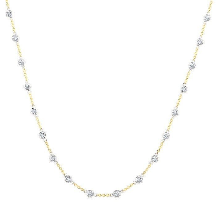 2 Ctw Bezel Set Round Cut Diamond Station Necklace in 14K Yellow and White Gold