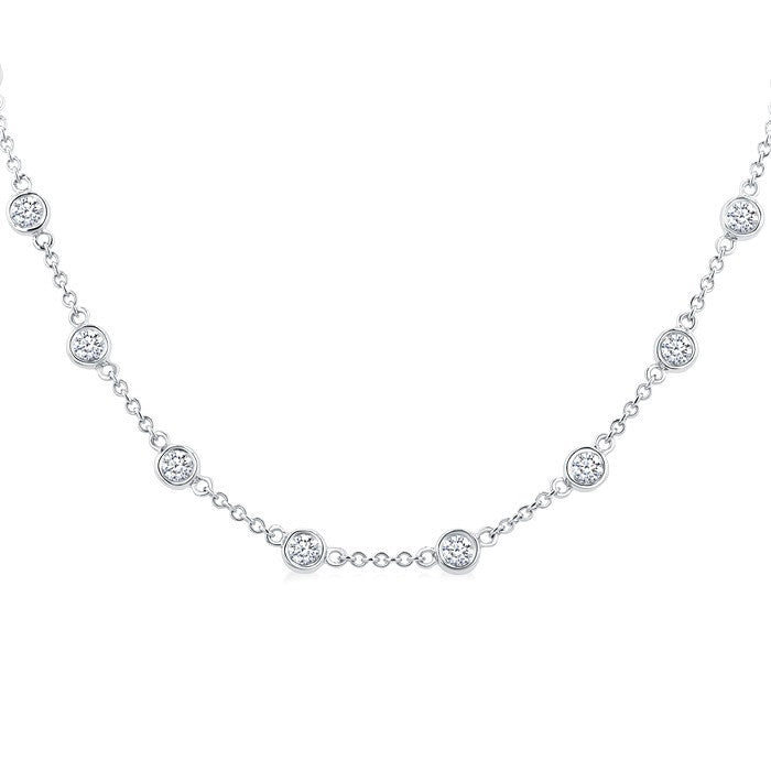 2 Ctw Bezel Set Round Cut Diamond Station Necklace in Platinum