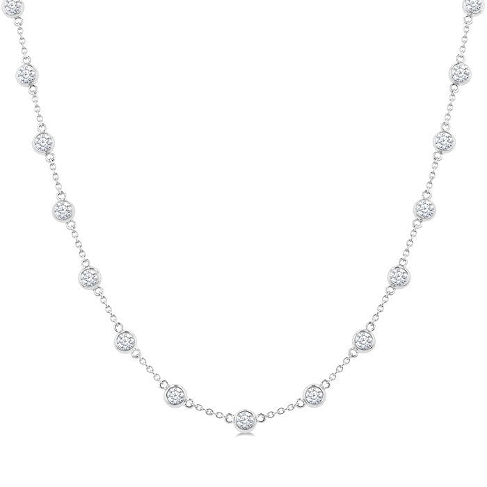 3 Ctw Bezel Set Round Cut Diamond Station Necklace in 18K White Gold