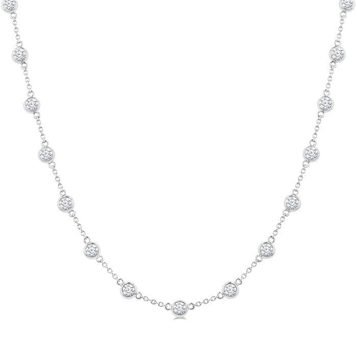 3 Ctw Bezel Set Round Cut Diamond Station Necklace in 14K White Gold