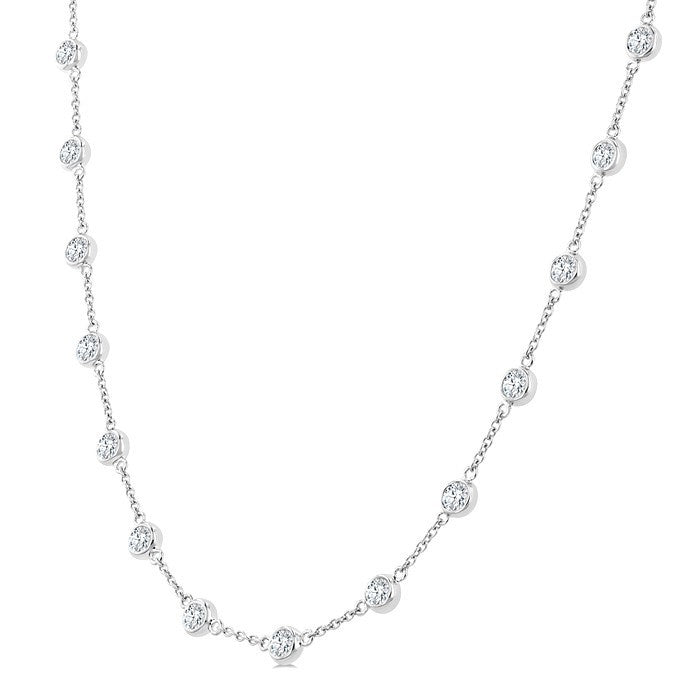 3 Ctw Bezel Set Round Cut Diamond Station Necklace in 14K White Gold