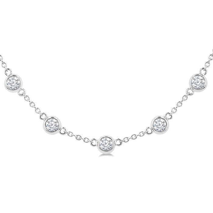 3 Ctw Bezel Set Round Cut Diamond Station Necklace in 14K White Gold