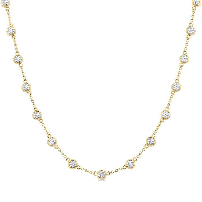 3 Ctw Bezel Set Round Cut Diamond Station Necklace in 14K Yellow Gold