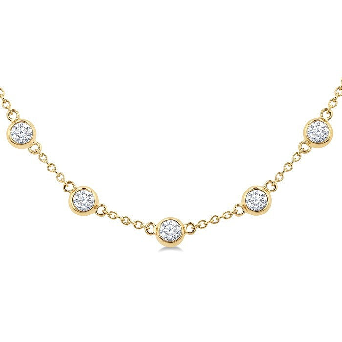 3 Ctw Bezel Set Round Cut Diamond Station Necklace in 14K Yellow Gold