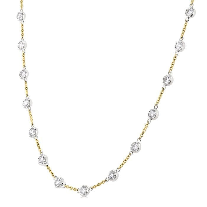 3 Ctw Bezel Set Round Cut Diamond Station Necklace in 14K Yellow and White Gold