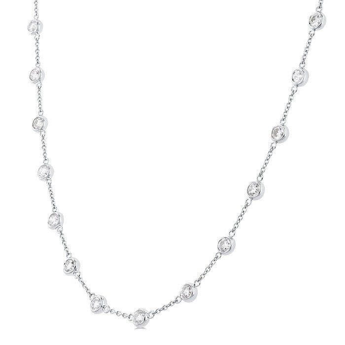 3 Ctw Bezel Set Round Cut Diamond Station Necklace in Platinum