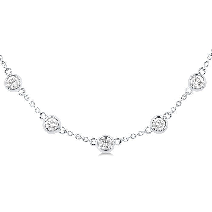 3 Ctw Bezel Set Round Cut Diamond Station Necklace in Platinum