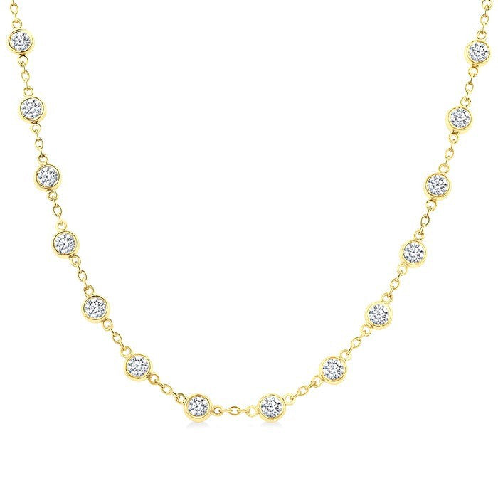4 Ctw Bezel Set Round Cut Diamond Station Necklace in 18K Yellow Gold