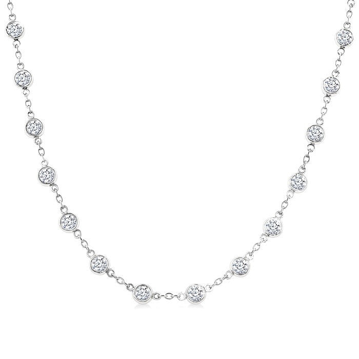 4 Ctw Bezel Set Round Cut Diamond Station Necklace in 14K White Gold