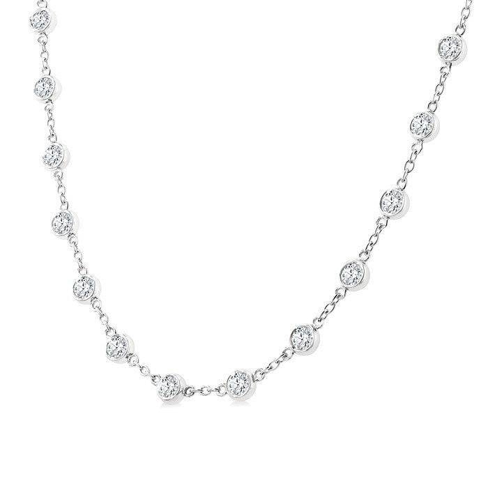 4 Ctw Bezel Set Round Cut Diamond Station Necklace in 14K White Gold