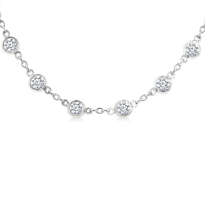 4 Ctw Bezel Set Round Cut Diamond Station Necklace in 14K White Gold