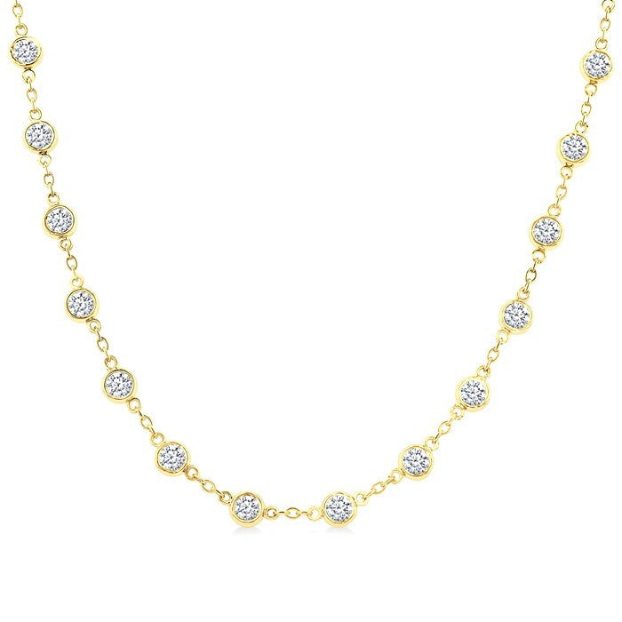 4 Ctw Bezel Set Round Cut Diamond Station Necklace in 14K Yellow Gold