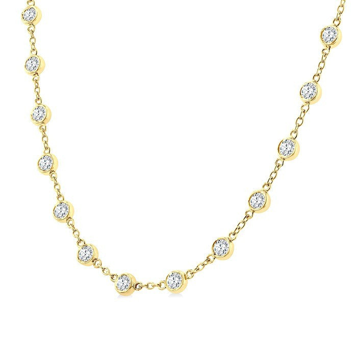 4 Ctw Bezel Set Round Cut Diamond Station Necklace in 14K Yellow Gold
