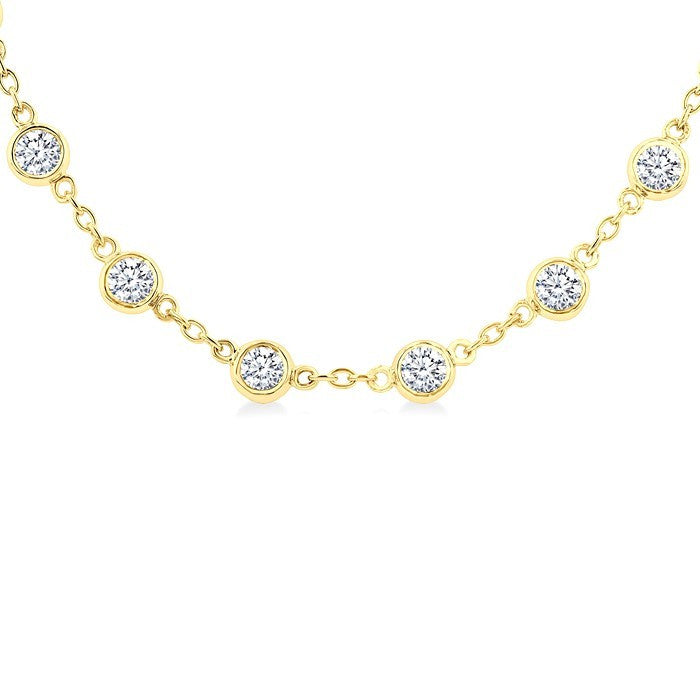 4 Ctw Bezel Set Round Cut Diamond Station Necklace in 14K Yellow Gold