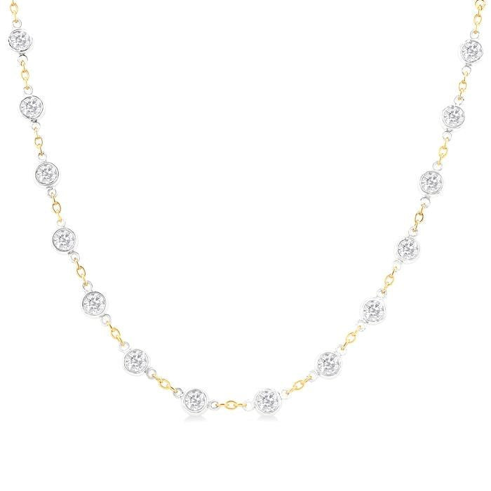 4 Ctw Bezel Set Round Cut Diamond Station Necklace in 14K Yellow and White Gold