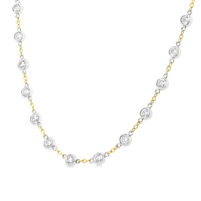 4 Ctw Bezel Set Round Cut Diamond Station Necklace in 14K Yellow and White Gold