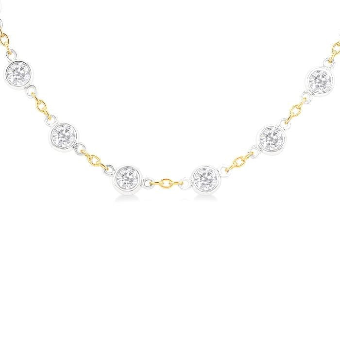 4 Ctw Bezel Set Round Cut Diamond Station Necklace in 14K Yellow and White Gold