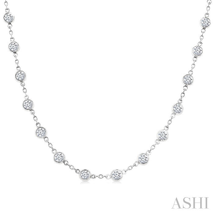 4 Ctw Bezel Set Round Cut Diamond Station Necklace in 14K White Gold