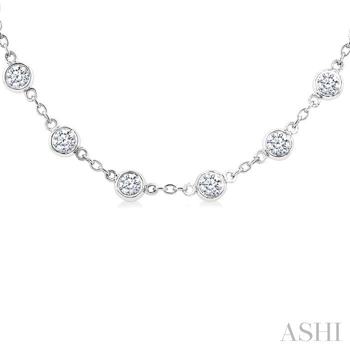 4 Ctw Bezel Set Round Cut Diamond Station Necklace in 14K White Gold