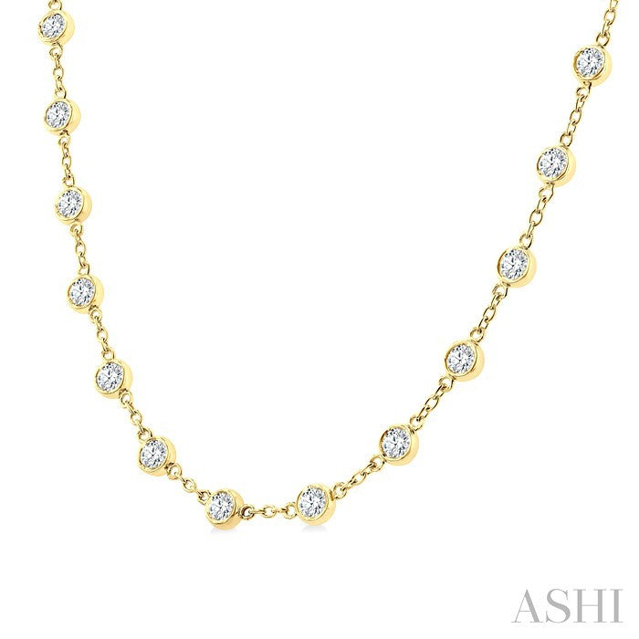 4 Ctw Bezel Set Round Cut Diamond Station Necklace in 14K Yellow Gold