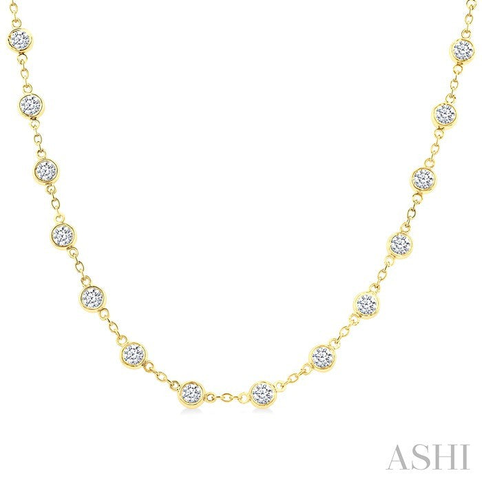 4 Ctw Bezel Set Round Cut Diamond Station Necklace in 14K Yellow Gold