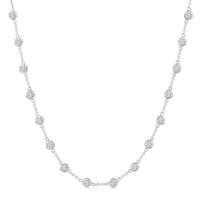 5 Ctw Bezel Set Round Cut Diamond Station Necklace in 14K White Gold