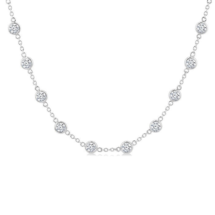 5 Ctw Bezel Set Round Cut Diamond Station Necklace in 14K White Gold