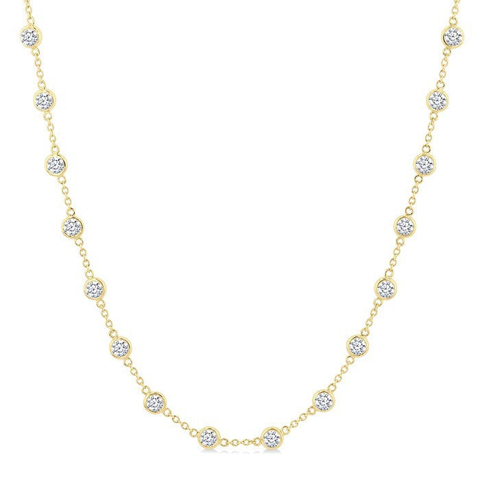 5 Ctw Bezel Set Round Cut Diamond Station Necklace in 14K Yellow Gold