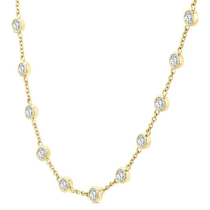 5 Ctw Bezel Set Round Cut Diamond Station Necklace in 14K Yellow Gold