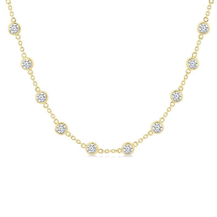5 Ctw Bezel Set Round Cut Diamond Station Necklace in 14K Yellow Gold
